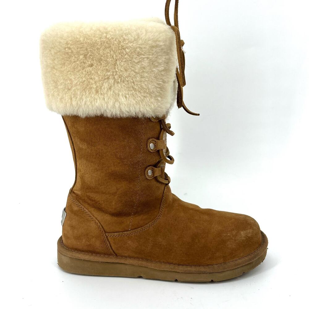 UGG Women's 7 Montclair Chestnut 1892 Lace Up Fur Lined Winter Boots